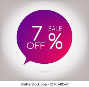 7% off gray gradient banner. Vector illustration label, colorful gradient label design or color transition for your modern design discount campaign promotion