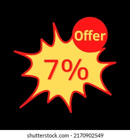 7 % Rabatt (Angebot) mit roter und gelber Online-Discount-Explosionsblase, Blase	