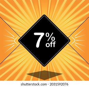 7 % Rabatt. Orange Banner - schwarzer Ballon für große Verkäufe.