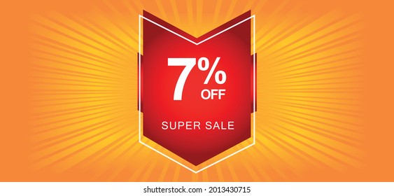 7% de descuento. Banner naranja con un 7% de descuento en un globo rojo para mega ofertas.
