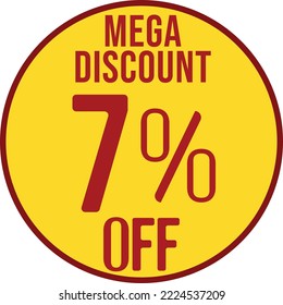 7%, off, percent, mega discount, yellow and red circle, discount, mega, discount, sale, super,icon, tag, special, offers, promotion, letter,advertising,commerce,special,sell,sell-off,offer,marketing
