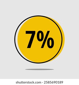 7% Off Round Label - Yellow seven percent off label with fun black outline on light gray background.