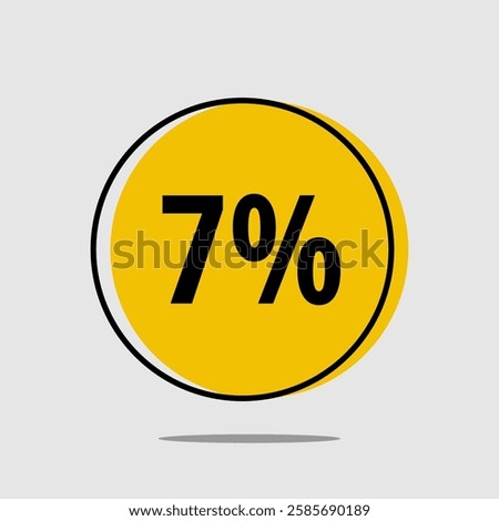 7% Off Round Label - Yellow seven percent off label with fun black outline on light gray background.