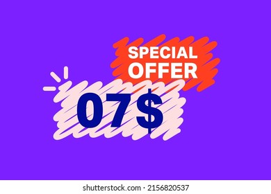 7$ OFF Sale Discount banner shape template. Super Sale 7 Dollar Special offer badge end of the season sale coupon bubble icon. Modern concept design. Discount offer price tag vector illustration.