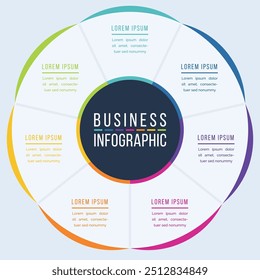 7 Opciones Diseño de círculos infográficos 7 Opciones, objetos, Elementos o pasos Información Plantilla de infografías empresariales