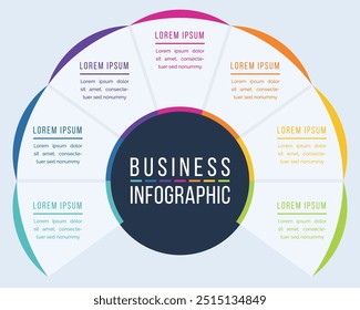 7 Opciones Diseño de círculos infográficos 7 Opciones, objetos, Elementos o pasos Información Plantilla de infografías empresariales