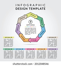 7 options infographic vector design with colorful concept for marketing. Business infographics design template. Vector and illustration.