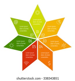 7 options round infographic banner. Vector paper progress steps for tutorial. Number banner template for diagram, graph or chart. Business concept sequence banner. EPS10 star layout.