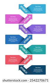 7 Opções etiqueta infográfica vertical e setas para Apresentações. Banners, relatórios, cartazes e folhetos.