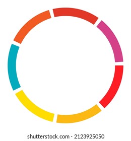 7 part, section segmented circle. Abstract dashed lines circular geometric element