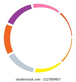 7 part, section segmented circle. Abstract dashed lines circular geometric element