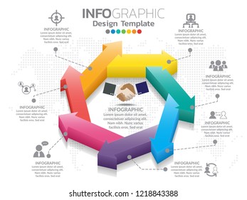 7 Parts infographic design vector and marketing icons can be used for workflow layout, diagram, report, web design. Business concept with options, steps or processes.