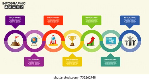 7 Parts infographic design vector and marketing icons can be used for workflow layout, diagram, report, web design. Business concept with options, steps or processes.