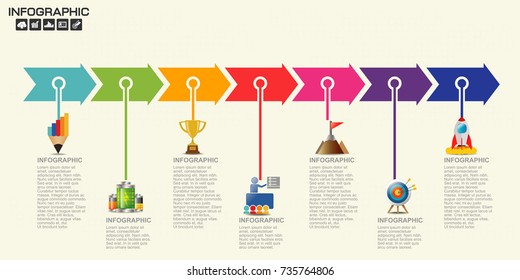 7 Parts infographic design vector and marketing icons can be used for workflow layout, diagram, report, web design. Business concept with options, steps or processes.
