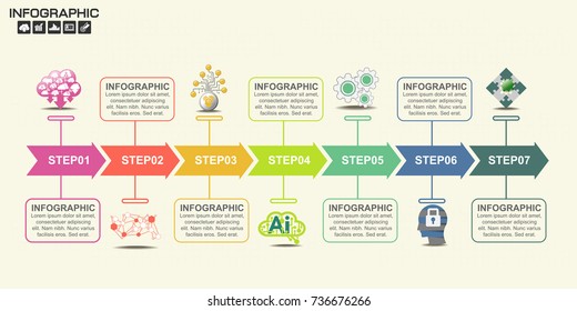 7 Parts infographic design vector and marketing icons can be used for workflow layout, diagram, report, web design. Business concept with options, steps or processes.
