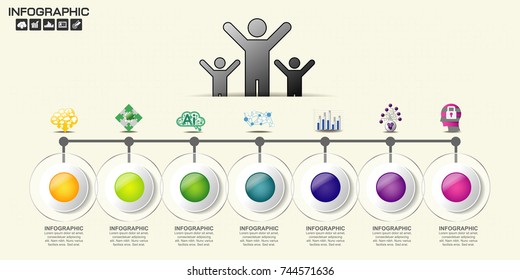 7 Parts infographic design vector and marketing icons can be used for workflow layout, diagram, report, web design. Business concept with options, steps or processes.