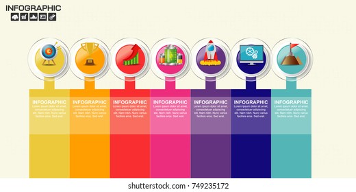 7 Parts infographic design vector and marketing icons can be used for workflow layout, diagram, report, web design. Business concept with options, steps or processes.
