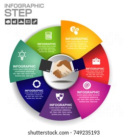 7 Parts infographic design vector and marketing icons can be used for workflow layout, diagram, report, web design. Business concept with options, steps or processes.