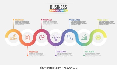 7 Parts infographic design vector and marketing icons can be used for workflow layout, diagram, report, web design. Business concept with options, steps or processes.