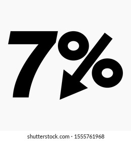 The 7 percent drop icon is dark. Price drop. Interest rate reduction. Stock symbol. Discount. Markdown of goods. Bonus discount. Vector icon.