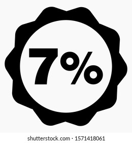 The 7 percent drop icon is dark. Price drop. Interest rate reduction. Stock symbol. Discount. Markdown of goods. Bonus discount. Vector icon.