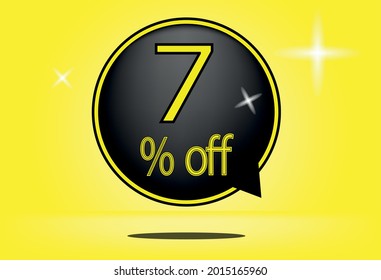 7 percent off black balloon and floating. with yellow background, banner 7% off yellow, shadow