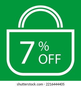 7 percent off. Green banner with shopping bag illustration.