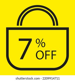 7 percent off. Yellow banner with shopping bag illustration. 