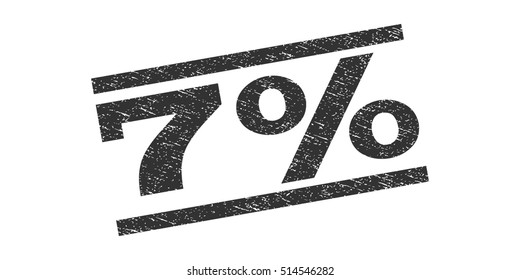 7 Percent watermark stamp. Text tag between parallel lines with grunge design style. Rubber seal stamp with unclean texture. Vector gray color ink imprint on a white background.