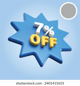 7 Percentage Off Sale Discount Number Blue 3D