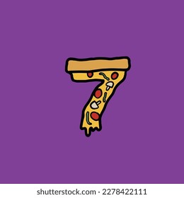 7 del alfabeto y número de la comida rápida del vector de la pizza