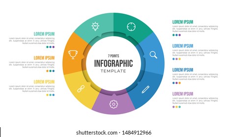 7 Points Circular Infographic Element Template With Icons And Colorful Flat Style, Can Use For Presentation Slide 