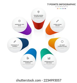 7 points circular infographic element, cycle layout diagram with icon and colorful color, can be used for presentation, banner, etc.