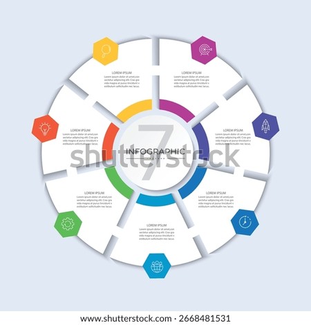 7 points circular infographic element template with icons, vector illustration
