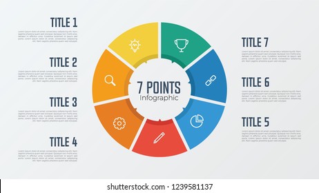 7 Points, Options, Parts, Processes, Work Flowsteps, Steps Infographic Element Circle Shaped Vector. Business Presentation Template.