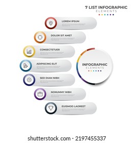 7 Points Of Steps, Circular List Diagram , Infographic Element Layout Template Vector With Icons