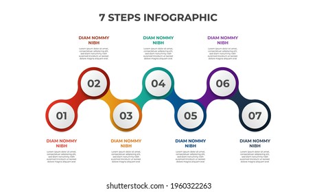 7 Points Of Steps, Connected Circle Diagram With Number Of Sequence, Infographic Element Template Vector