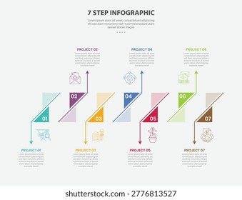 7 points template infographic outline style with 7 point stage or step template with creative triangle upside down arrow combination for slide presentation vector
