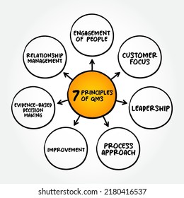 7 Principles Of Quality Management System Is A Collection Of Business Processes Focused On Consistently Meeting Customer Requirements, Mind Map Concept Background