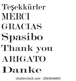7 Lenguaje aleatorio de palabra Gracias vector de texto de diseño 