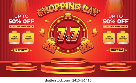 7 7 SALE SHOPPING DAY SUPER SALE EVENT 50 PERCENT OFF BACKGROUND SOCIAL MEDIA