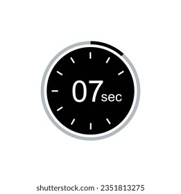7 seconds timer vector icon, 7 sec stopwatch symbol.