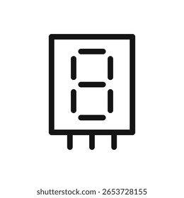 7 Segment display common cathode module line icon, digit numeric LED display electronic component vector symbol with editable stroke