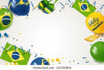 7 September Brazil Happy Independence Day greeting card.  Festive frame flat lay.  Vector illustration