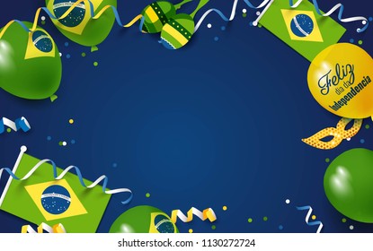 7 September Brazil Happy Independence Day greeting card.  Festive frame flat lay.  Vector illustration
