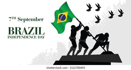 7 September Brazil Independence Day concept. Soldier Hand Holding Brazil Flag Vector Illustaration Design