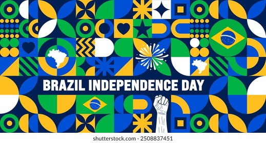 7 September Brazil Independence Day geometric shape pattern background or banner design template. dia da independência do brasil background. Holiday concept.