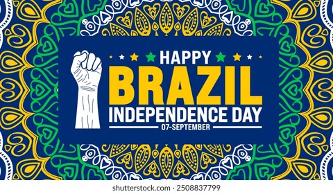 7 September Brazil Independence Day mandala background or banner design template. dia da independência do brasil background. Holiday concept. Template for background, banner, card, poster, placard,