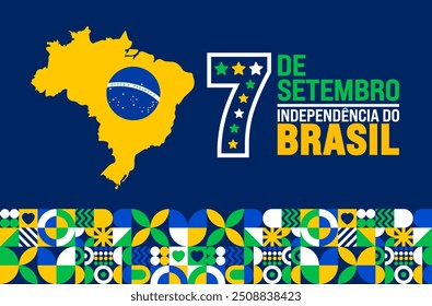 7 September Brazil Independence Day geometric shape pattern background or banner design template with brazil map. dia da independência do brasil background. Holiday concept.