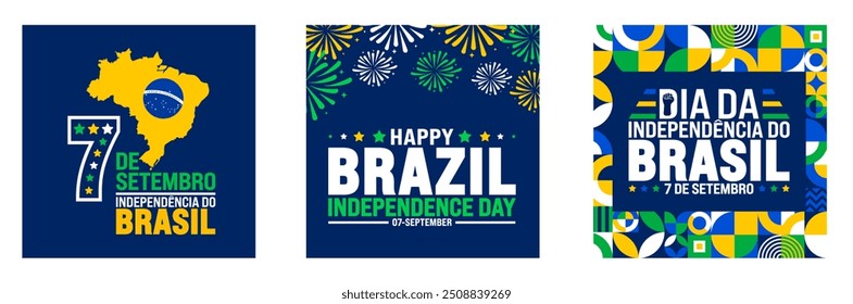 7 de setembro Dia da Independência do Brasil post banner ou fundo design template set. dia da independência do brasil fundo. Conceito de férias.